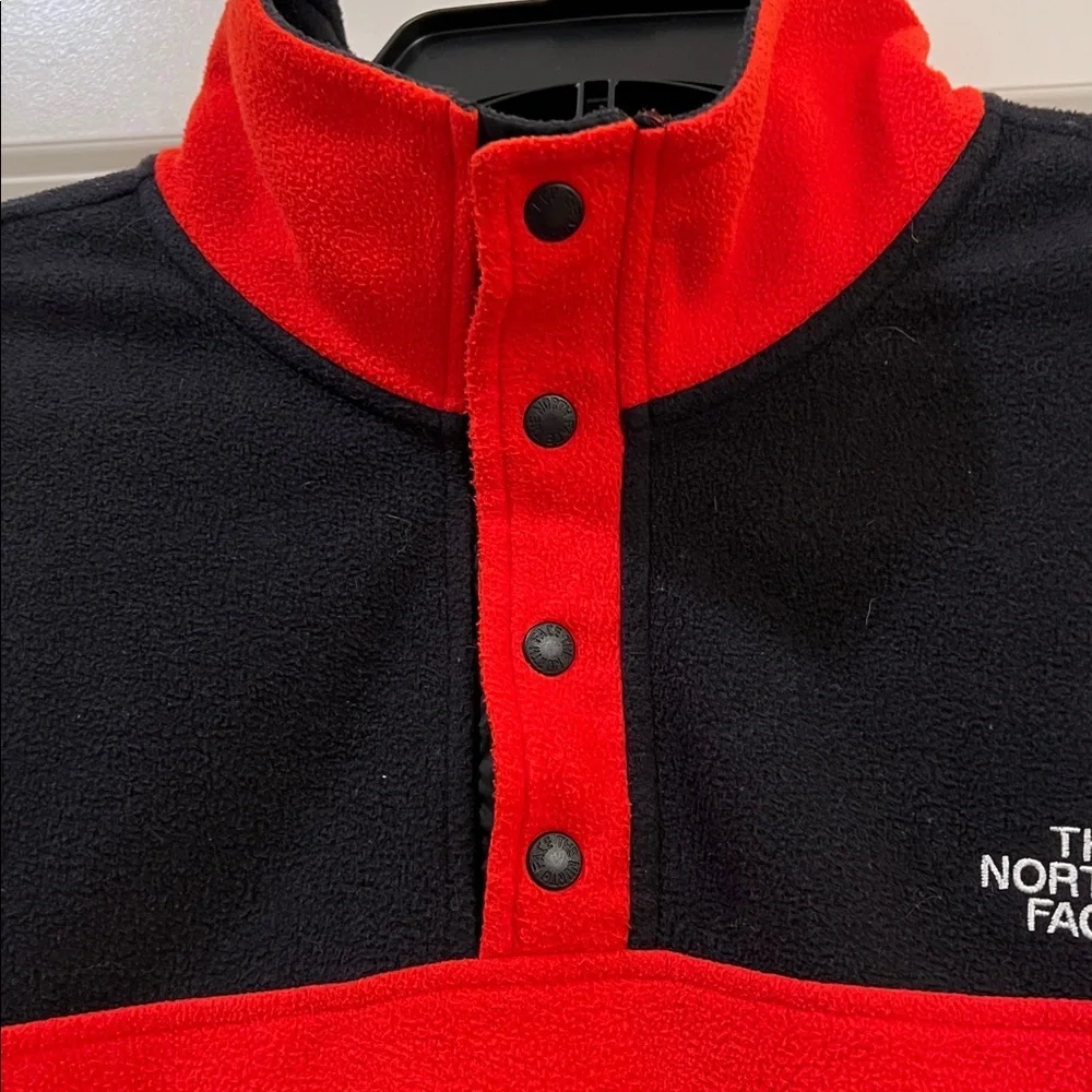 The North Face Red and Black Snap-Front Fleece Pullover